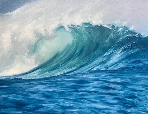 David DJ Johnson painting of crashing wave in blue sea