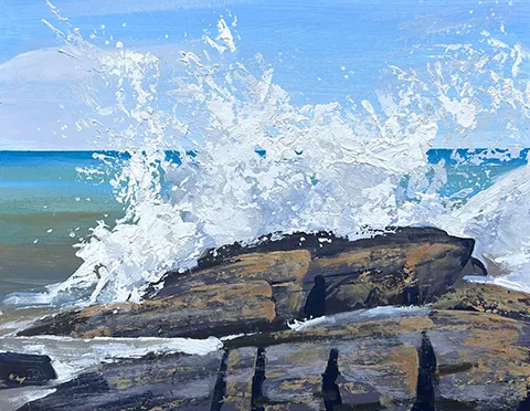 David DJ Johnson painting of wave breaking on rocks