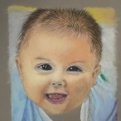 pastel drawing of baby smiling