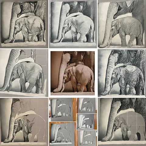 rachael kuczaj students' drawings of an elephant and baby