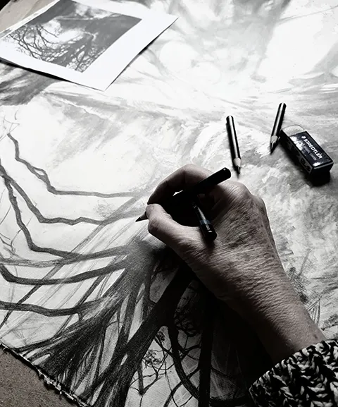 hand drawing a tree on paper