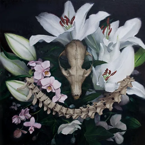 helen masacz memento mori skull flower painting