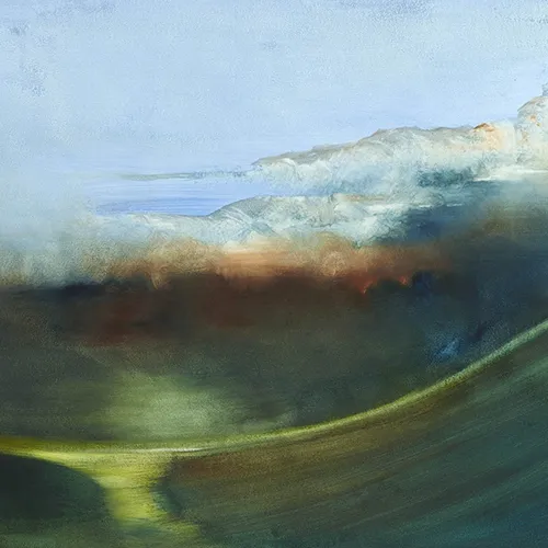 paul fowler artist abstracted landscape painting with clouds
