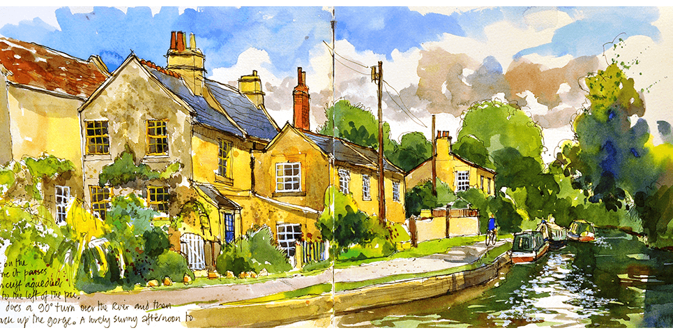 barry herniman - watercolour sketch houses on canal