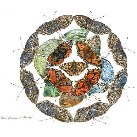 cath hodsman painting of a circle of butterflies