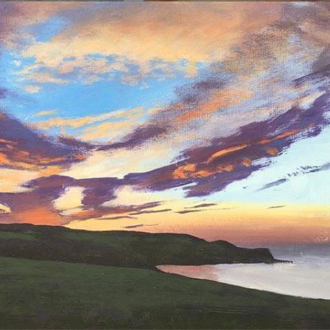 David DJ Johnson Sunset Skyscape Painting of Sandsend Bay