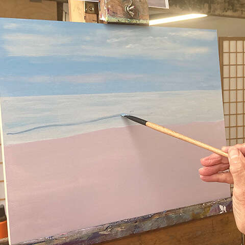David DJ Johnson - sunlit seascape painting in progress