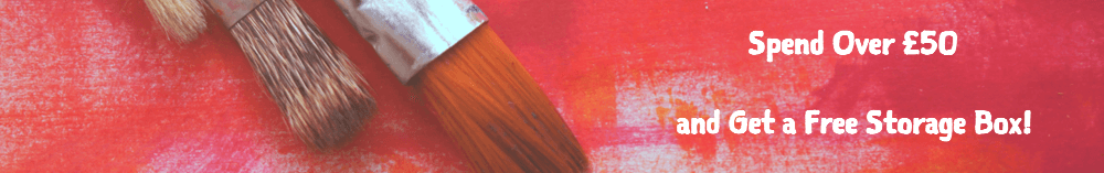 red painted background with paintbrushes - spend over £50 and get a free storage box