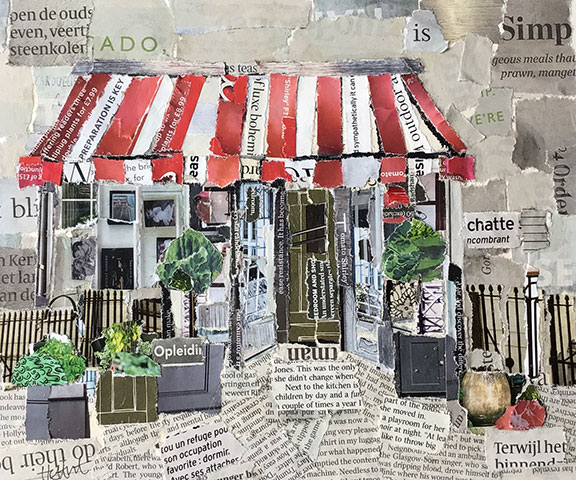 helen norman collage of shop front with red and white awning