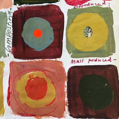 Lucy Inder sketchbook collage - coloured square and circles