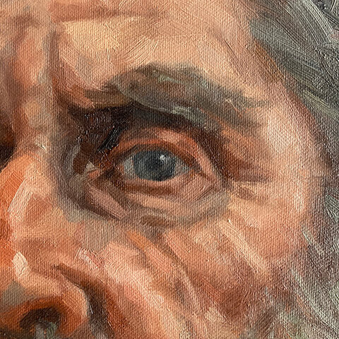 Mark Fennell - close up of zorn portrait of older man with grey hair