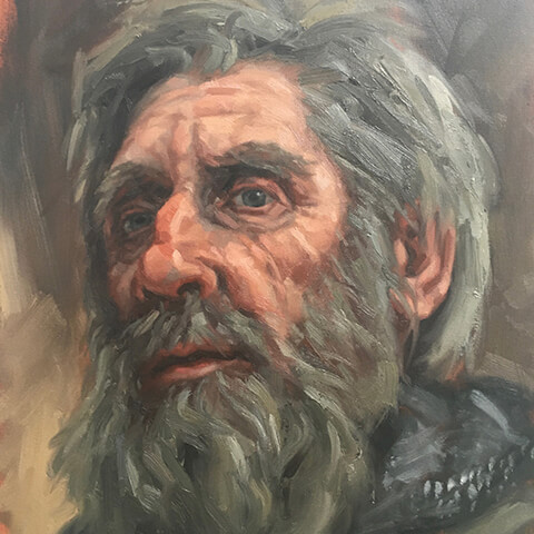 Mark Fennell - zorn portrait of a grey bearded man