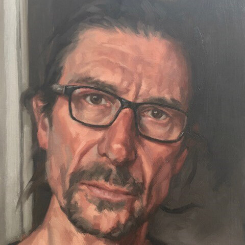 Mark Fennell oil self-portrait zorn palette - man with dark hair and glasses