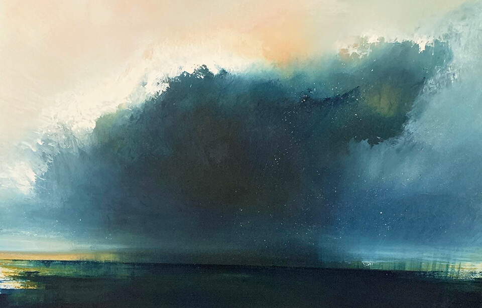 Mark Stopforth rain heavy cloud over sea oil painting