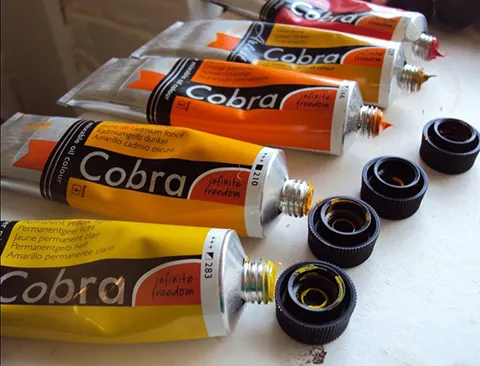 max hale row of open oil paint tubes by cobra