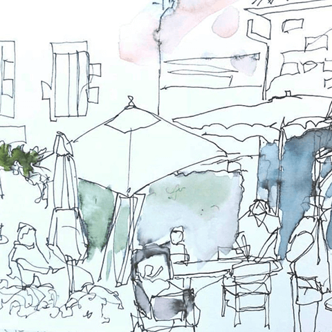 max hale pen and wash cafe scene sketch