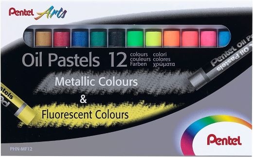 Pentel Oil Pastels - Fluorescent and Metallic Set of 12 Colours - £6.99 -  Pegasus Art