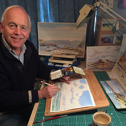 Richard Callingham - painting watercolours in studio