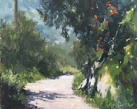 Roger Dellar painting of country lane in summer