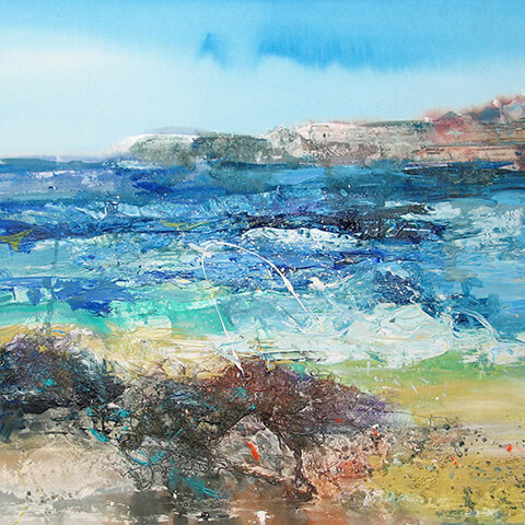 Soraya French - cornish beach mixed media painting
